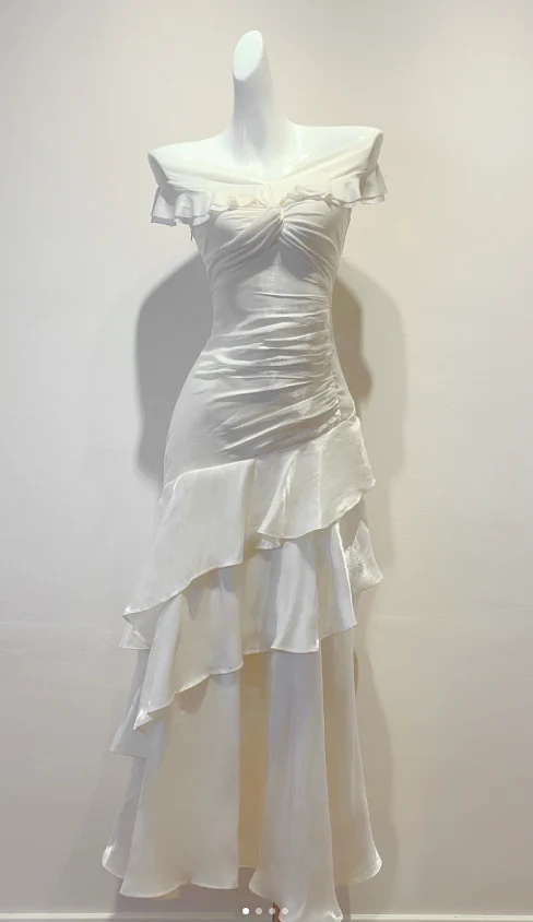 Elegant V-neck Sheath Chiffon Long Prom Dresses White Formal Evening Dresses DP3021 - Deanwangkt