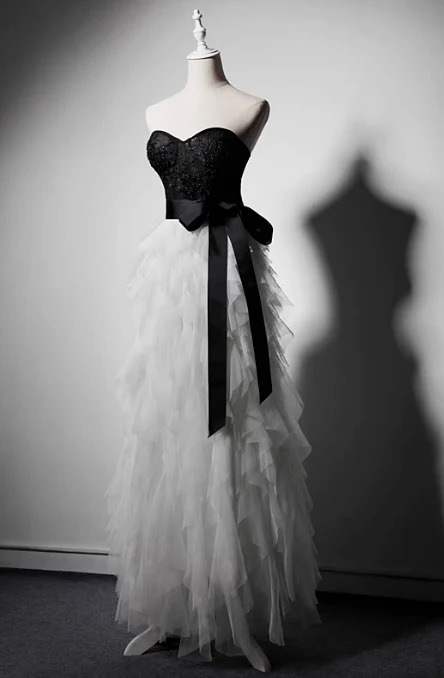 Fashion Black/Gray Long Ball Gown Tiered Tulle Evening Gown Modest Formal Dress Cute 18th Birthday Outfit DH2748 - Deanwangkt