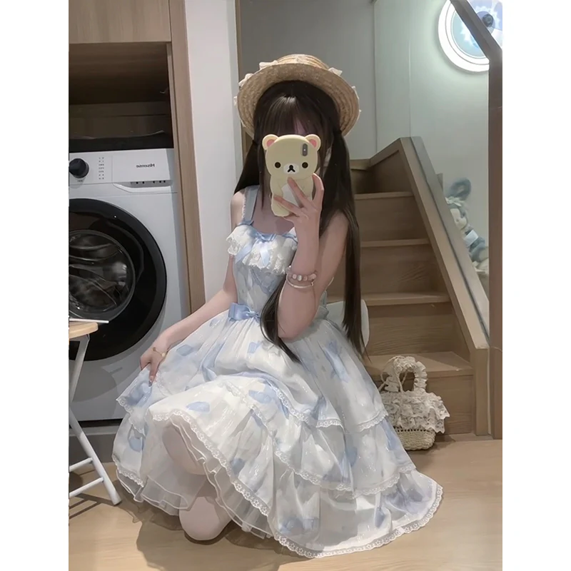 Vintage Ball Gown Square Neck White Blue Short Summer 18th Birthday Dress Lolita Dress Birthday Outfits W1237 - Deanwangkt