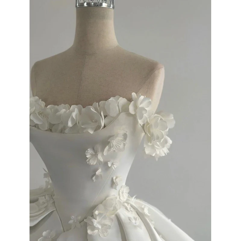 Dreamy Wedding Dress Ball Gown Off The Shoulder Satin White Wedding Dresses Bridal Gowns DH737 - Deanwangkt