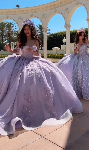 Modest Ball Gown Off The Shoulder Lilac Lace Tulle Long Quinceanera Dress Formal Gowns Vestido De 15 Anos Sweet 16 Dress DH1849 - Deanwangkt