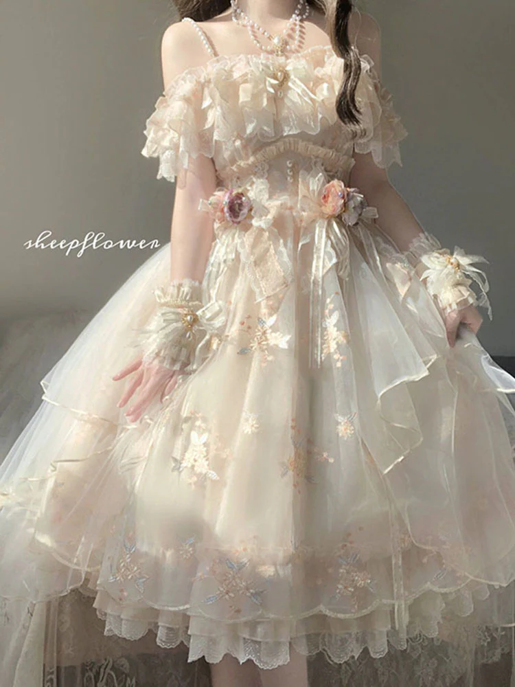 Vintage Ball Gown Off The Shoulder Lace Summer Long Holiday Dresses 16th Birthday Dress Lolita Dress Flowers Birthday Outfits W1131 - Deanwangkt