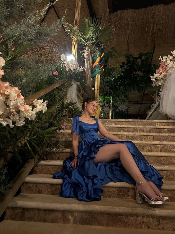 Elegant Strap Sheath Long Prom Dresses Satin Navy Blue Birthday Dresses DP3781 - Deanwangkt