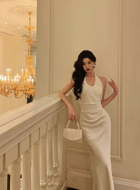 Sexy Mermaid Halter White Satin 18th Birthday Dress Ankle Length Party Birthday Outfits For Women DP0164 - Deanwangkt