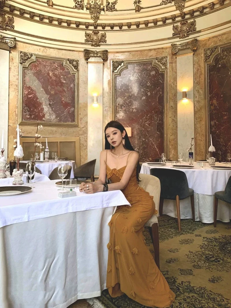 Elegant Mermaid Spaghetti Straps Sleeveless Long Evening Party Gowns Evening Formal Dresses Yellow Prom Dress W904 - Deanwangkt