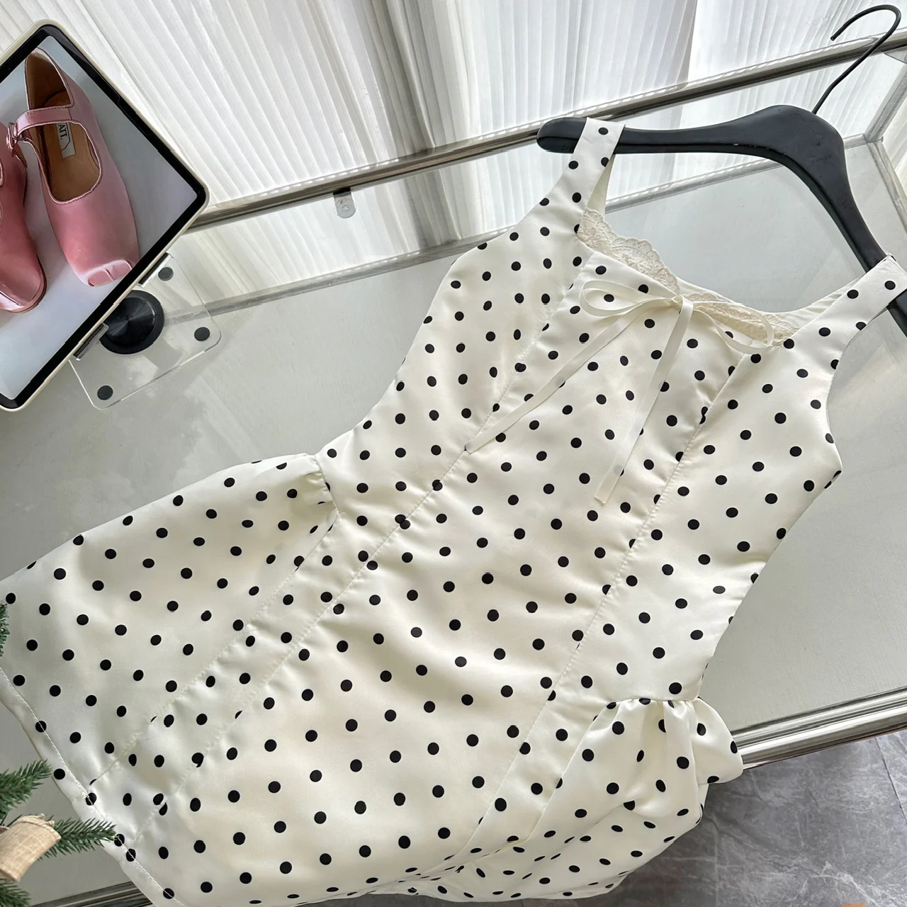 Sexy Ball Gown Square Neckline Satin Ivory Polka Dots Short Summer Dress Holiday Party Outfits For Women DP0120 - Deanwangkt