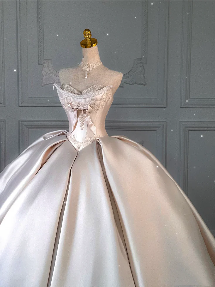 Princess Bridal Dress Ball Gown Sweetheart Sleeveless Satin Light Pink Wedding Dresses Pretty Bridal Gowns DH943 - Deanwangkt