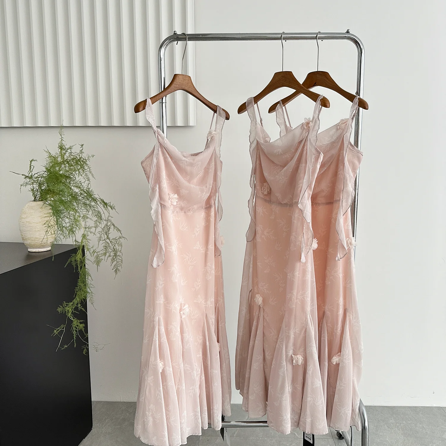 Cute Mermaid Straps Floral Pink Lace Long Summer Dress For Women DP0026 - Deanwangkt