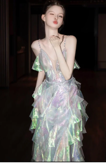 Modest Spaghetti Strap A-line Tulle Long Prom Dresses, Sleeveless Formal Evening Dresses DP3063 - Deanwangkt