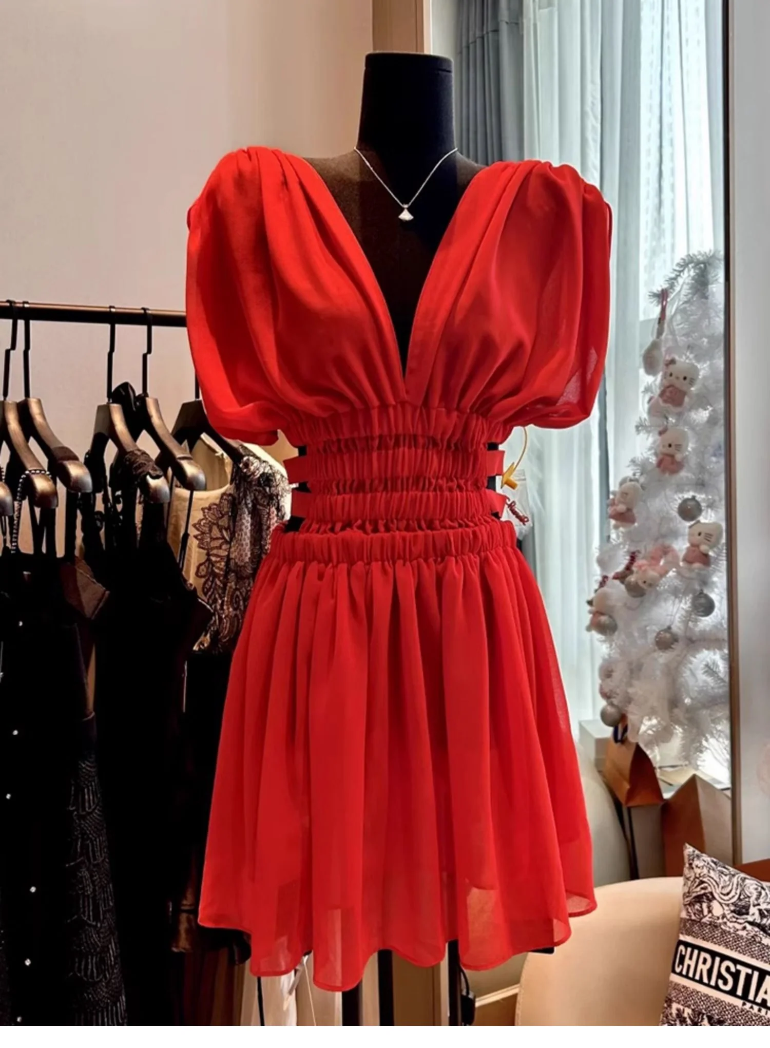 Simple A line V Neck Red Short Homecoming Dress Summer Hoco Dresses Cocktail Dress D1766 - Deanwangkt