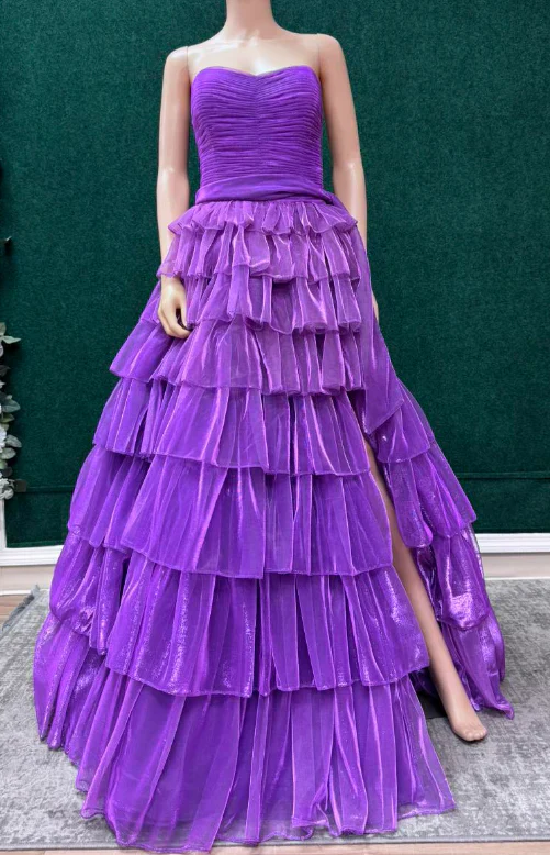 Modest Ball Gown Strapless Long Prom Dress With Ruffle Skirt Birthday Outfits Party Dress Formal Dress DP260 - Deanwangkt