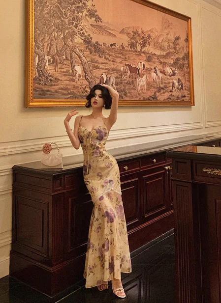 Cute Mermaid Spaghetti Straps Floral Sleeveless 18th Birthday Dress Party Gown Birthday Outfits For Women DP0201 - Deanwangkt