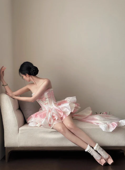 Gorgeous Sweetheart Neck Ball Gown Chiffon Short Prom Dresses, Pink Homecoming Dresses DP3140 - Deanwangkt