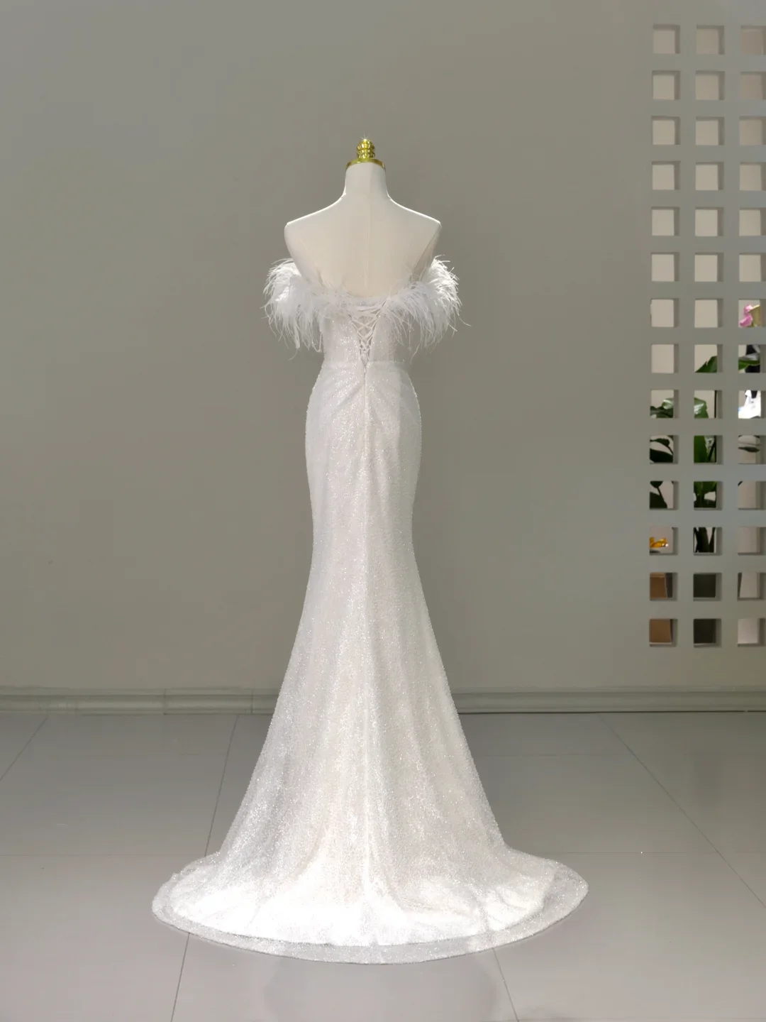 Princess Bridal Dress Mermaid Off The Shoulder White Sequin Feathers Wedding Dress Wedding Dresses Modest Wedding Gowns DH2039 - Deanwangkt