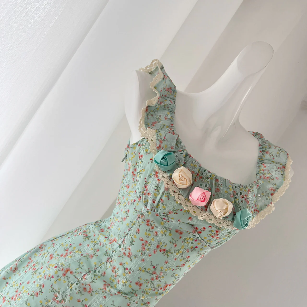 Sexy A line Square Neckline Summer Floral Green Dress Holiday Party Outfits For Women DP0024 - Deanwangkt