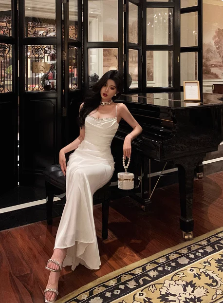 Cute Mermaid Spaghetti Straps White Sleeveless 18th Birthday Dress Party Gown Birthday Outfits For Women DP604 - Deanwangkt