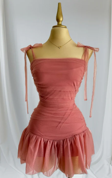 Cute Strap Sheath Short Party Dress Tulle Red Homecoming Dress DP2954 - Deanwangkt