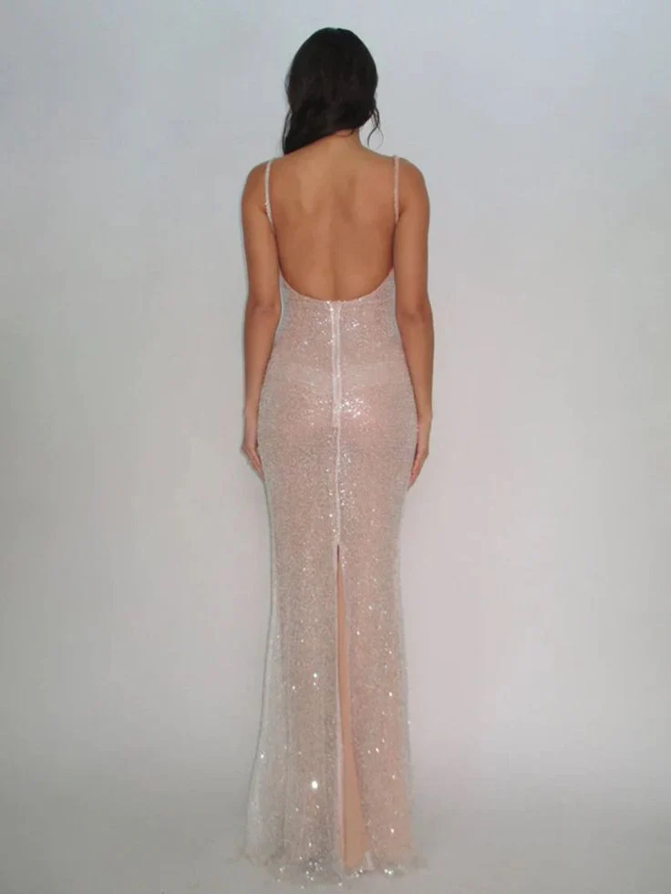 Gorgeous Pink Mermaid Straps Sequin Prom Dresses With Slit Graduation Dresses DP724 - Deanwangkt