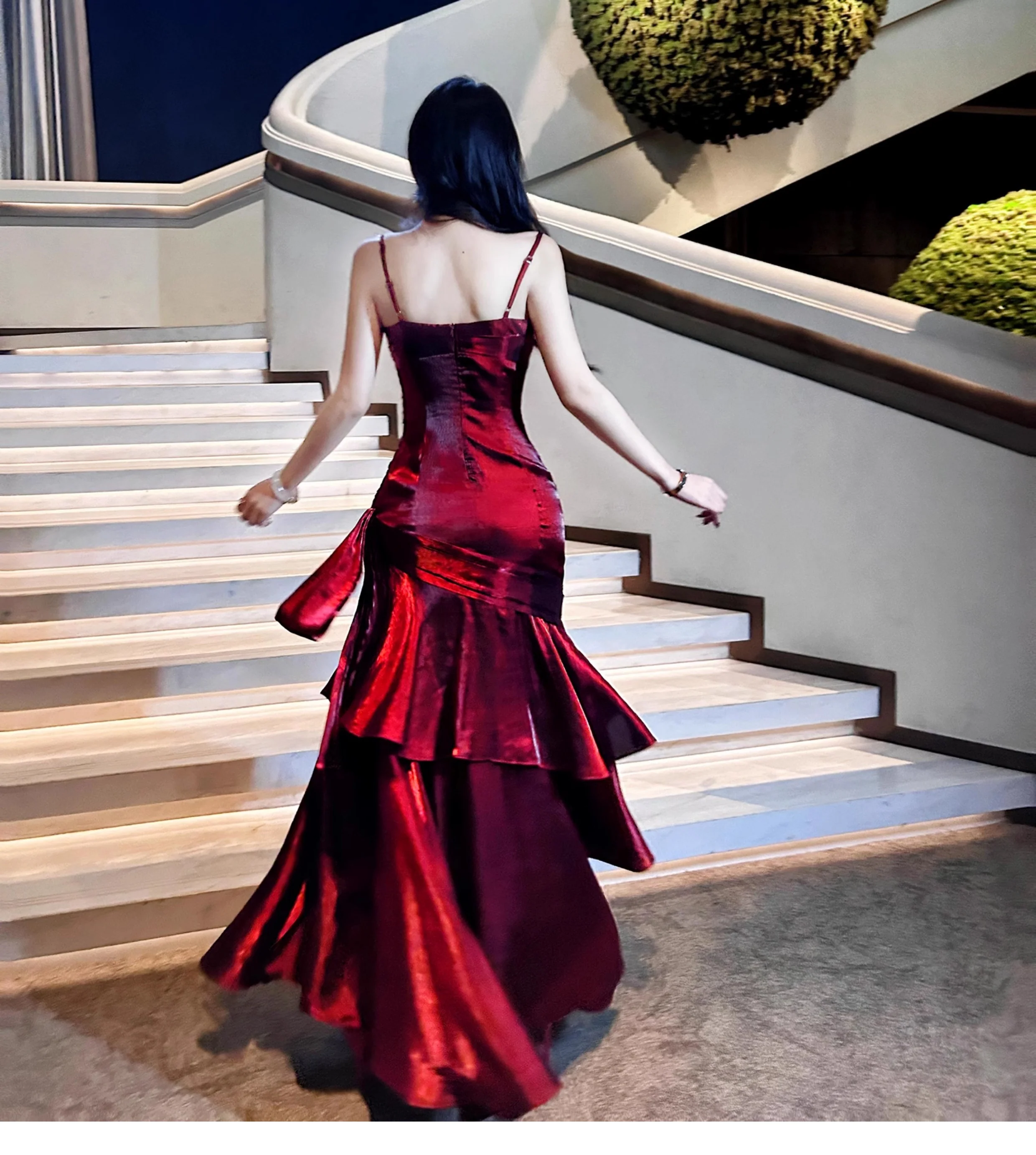 Elegant Mermaid Spaghetti Straps Sleeveless Dark Red Burgundy Long Evening Dress Prom Dresses DP231 - Deanwangkt