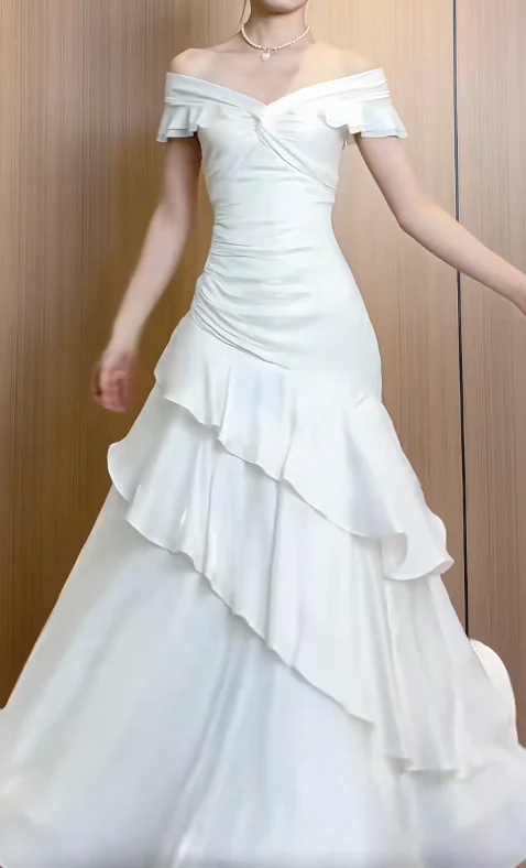 Elegant V-neck Sheath Chiffon Long Prom Dresses White Formal Evening Dresses DP3021 - Deanwangkt