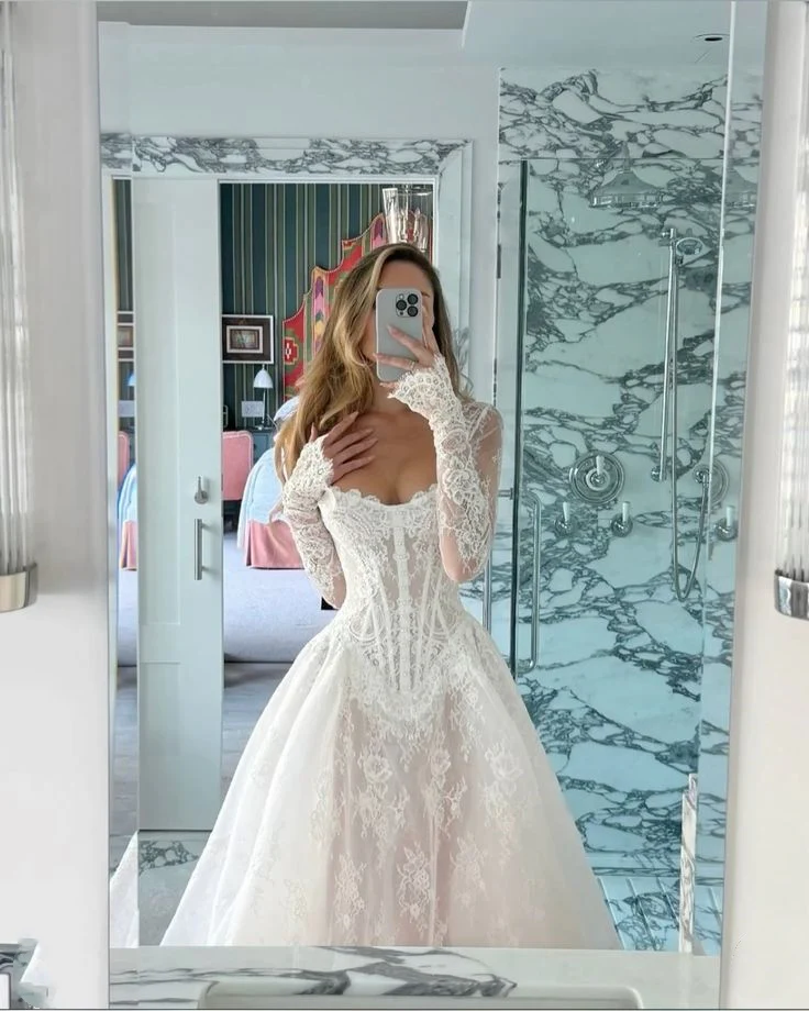 Modest Bridal Gown Ball Gown Strapless White Lace Long Summer Autumn Wedding Dresses Elegant Bridal Gowns DH853 - Deanwangkt