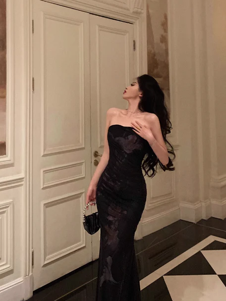 Classy Mermaid Strapless Black 18th Birthday Dress Party Gown 21st Birthday Outfits Birthday Dress Ideas For Women DP595 - Deanwangkt