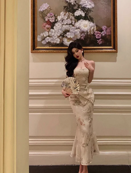 Classy Mermaid Strapless 2 Pieces Floral 18th Birthday Dress Party Gown 21st Birthday Outfits Birthday Dress Ideas For Women DP609 - Deanwangkt