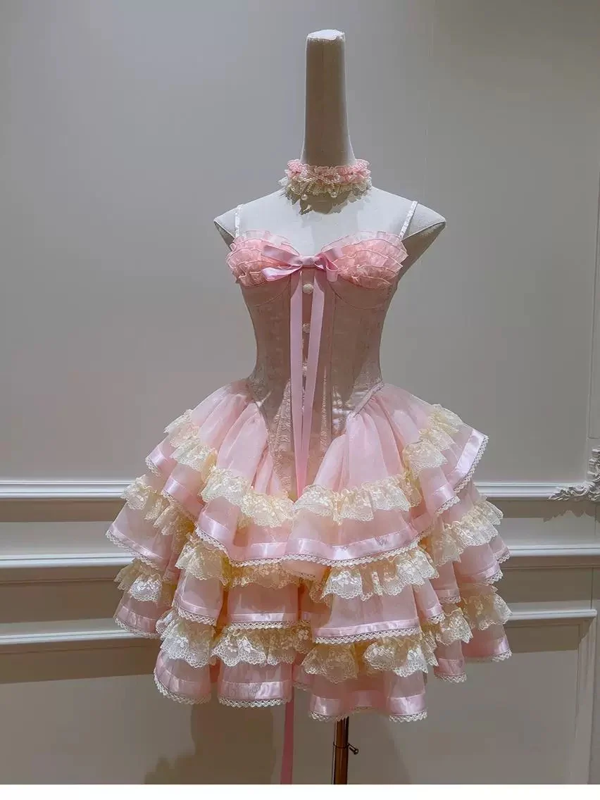 Trendy Ball Gown Spaghetti Straps Pink Lace Sleeveless Formal Short 8th Grade Homecoming Dress Summer Middle School Hoco Dresses Cocktail Dress Birthday Outfits W927 - Deanwangkt