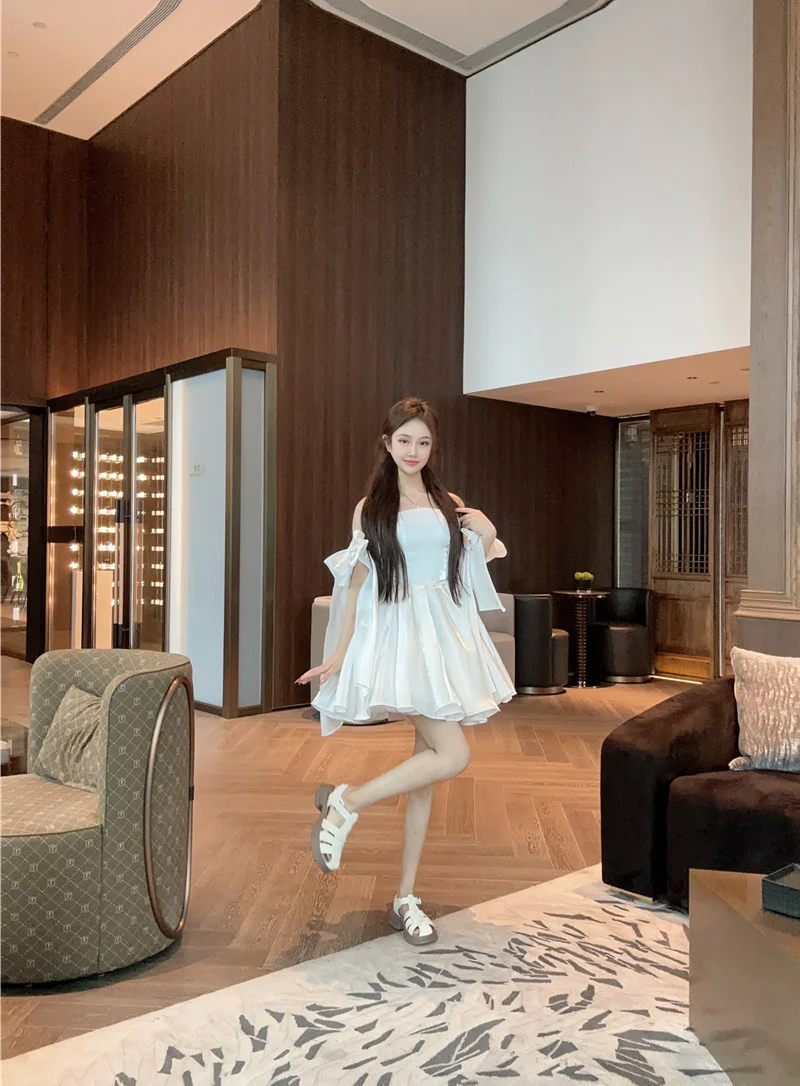 Sexy A line Spaghetti Straps Satin White Short Homecoming Dress Summer Hoco Dresses Cocktail Dress Birthday Outfits DP2290 - Deanwangkt