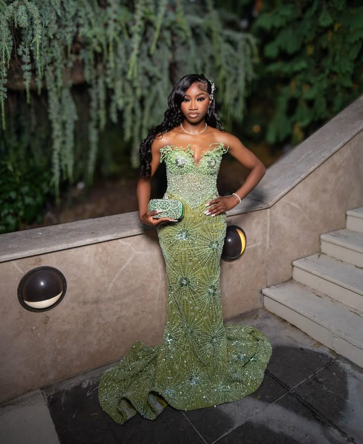 Modest Mermaid Sweetheart Sequin Long Black Girl Green Evening Party Gowns Evening Dress Special Formal Dresses Prom Dress DH2313 - Deanwangkt