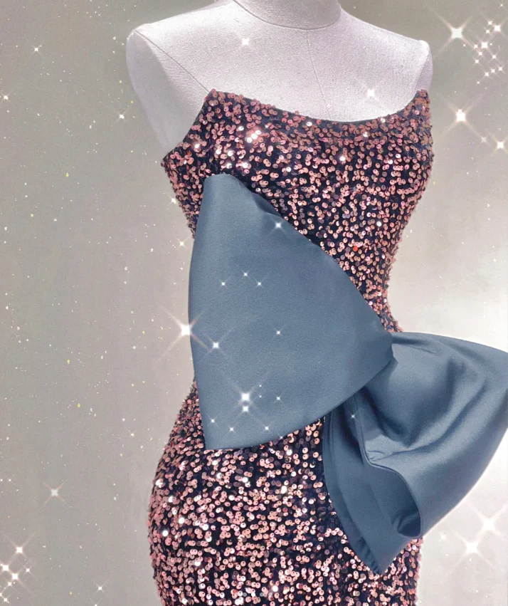 Pretty Mermaid Strapless Long Sequin Prom Dresses Graduation Dress High School Classy Evening Dresses DP428 - Deanwangkt