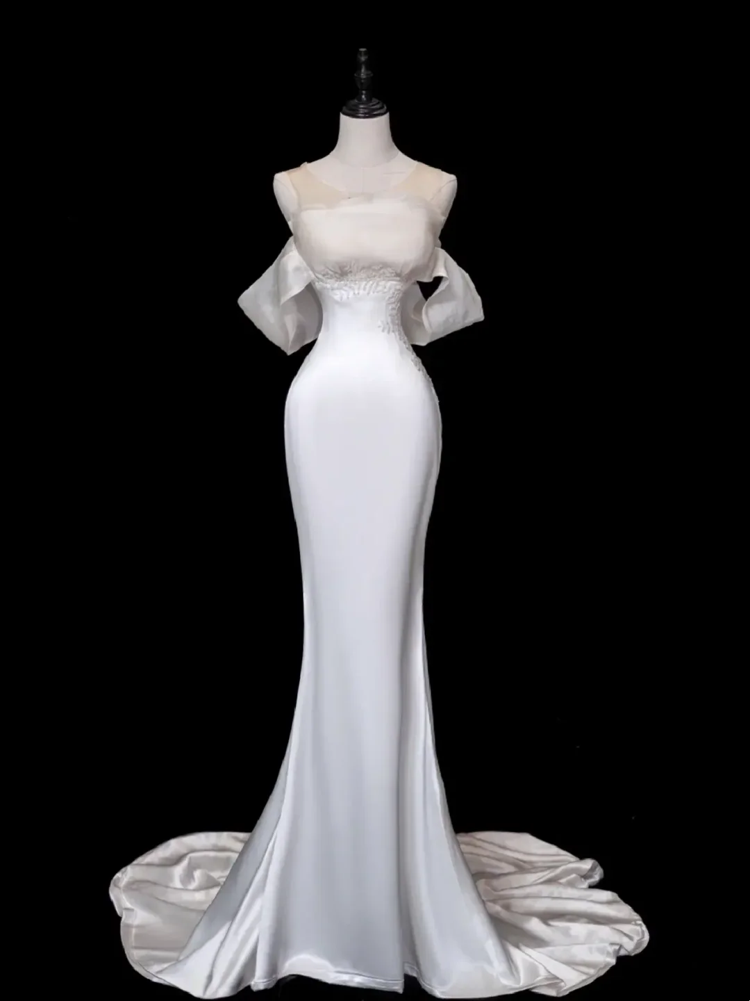 Pretty Bridal Gown Mermaid Off The Shoulder Satin Long White Wedding Dresses Elegant Bridal Gowns Brides Dress DH876 - Deanwangkt