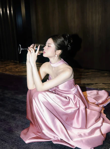 Modest Pink Empire Dress Satin Strapless Long Evening Dress Elegant Formal Dress Wedding Guest Dress DP2832 - Deanwangkt