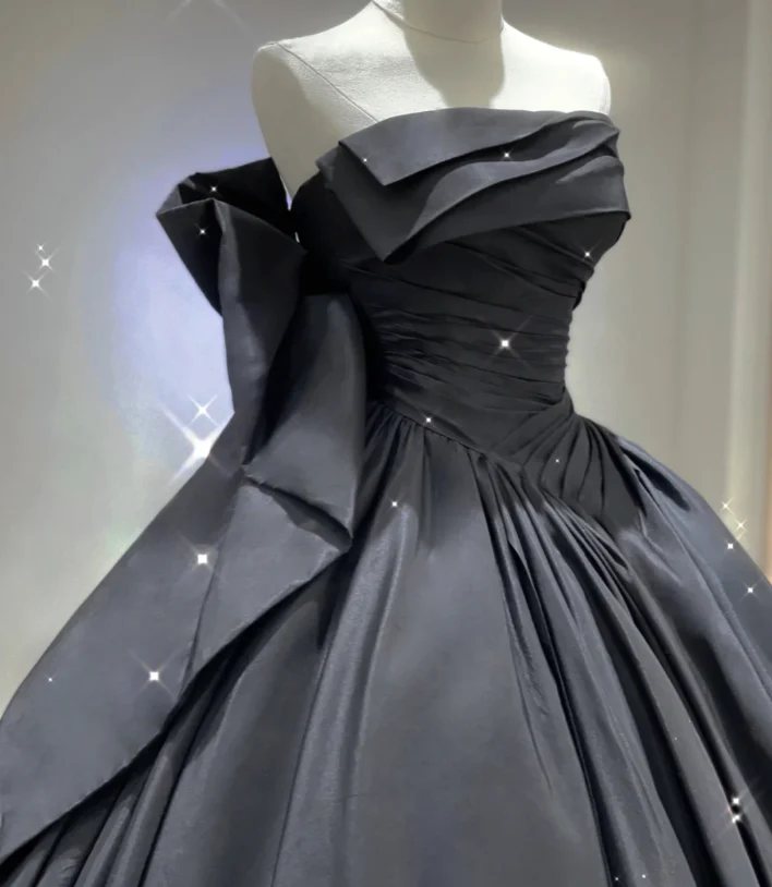 Modest Ball Gown Strapless Black Long Prom Dresses High School Outfits Graduation Dress Evening Dresses DP405 - Deanwangkt