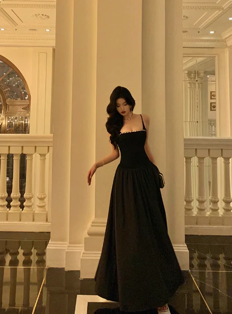 Elegant A line Spaghetti Straps Black Sleeveless 21st Birthday Dress Party Gown Birthday Outfits Birthday Dress Ideas For Women DP543 - Deanwangkt