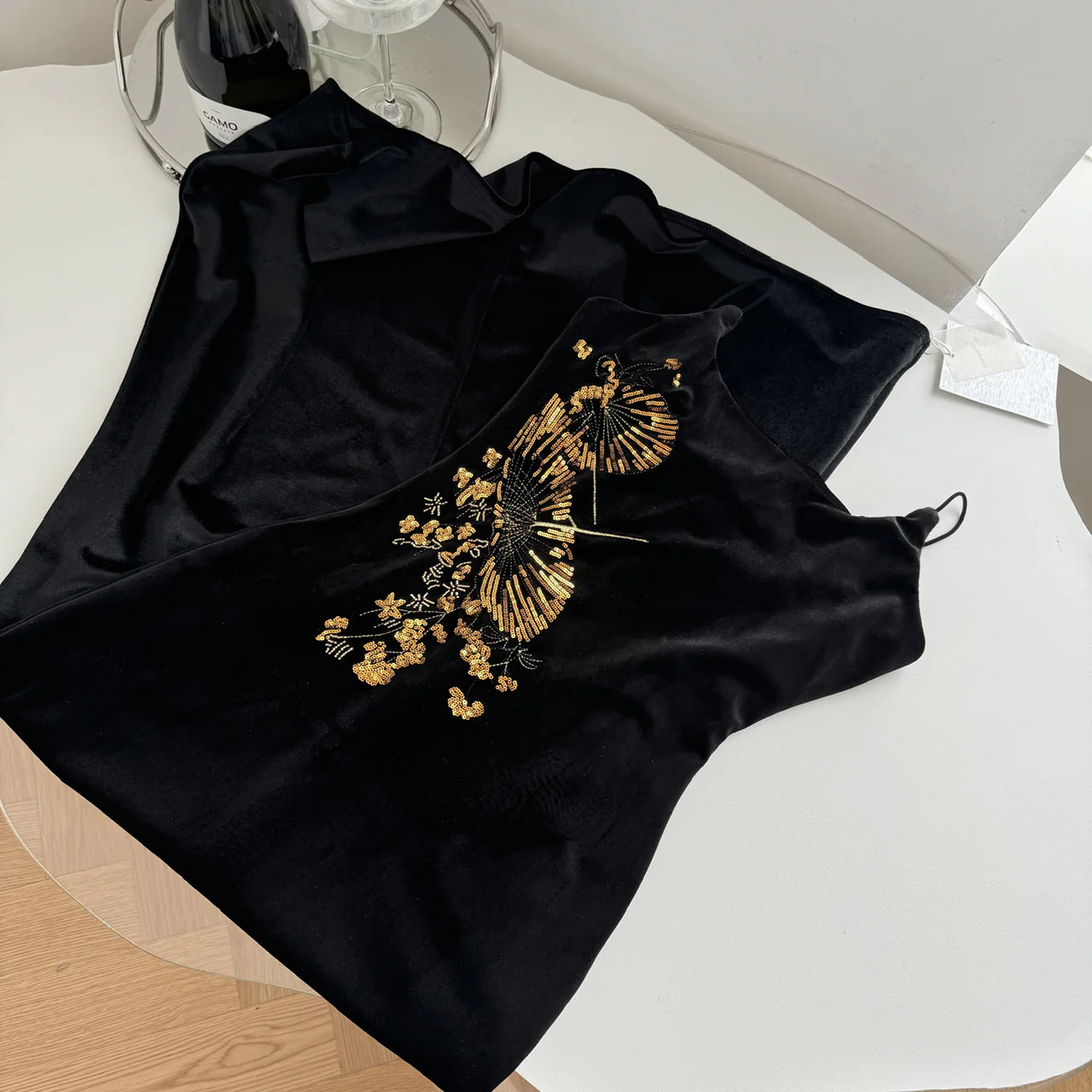 Sexy Mermaid Spaghetti Straps Black Velvet Long Summer Dress For Women DP0027 - Deanwangkt