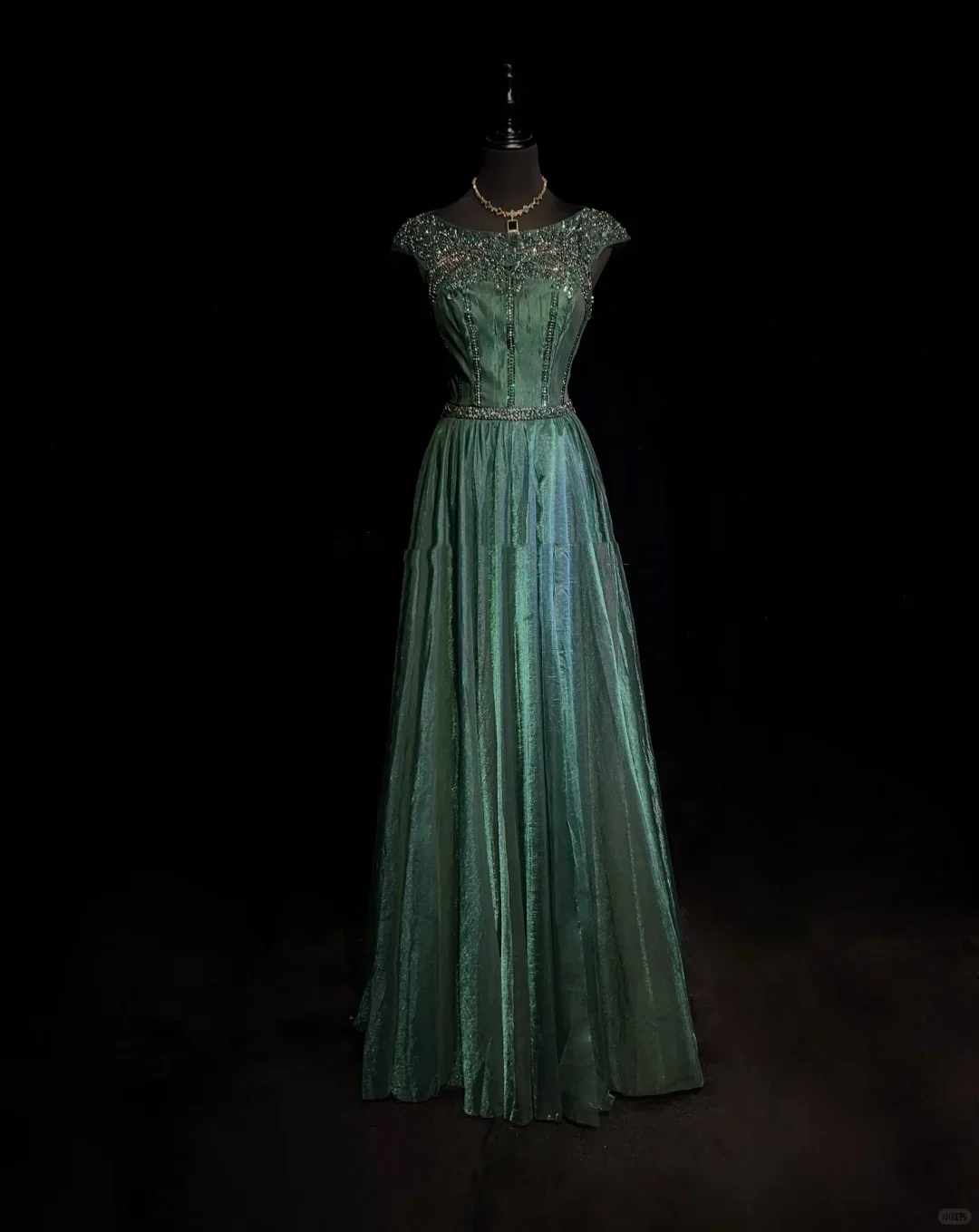 Vintage A Line Scoop Green Tulle Slit Long Prom Dress Party Dress Evening Dresses DP1695 - Deanwangkt