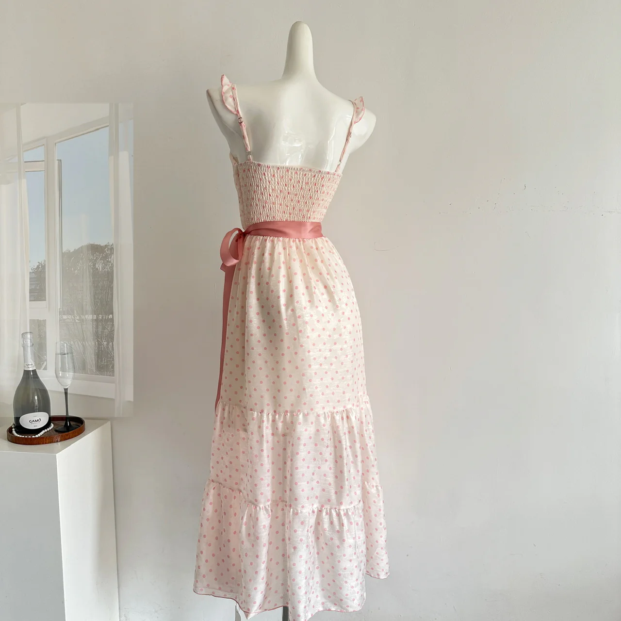 Sexy A line Square Neckline Pink Summer Polka Dots Dress Holiday Party Outfits For Women DP0110 - Deanwangkt