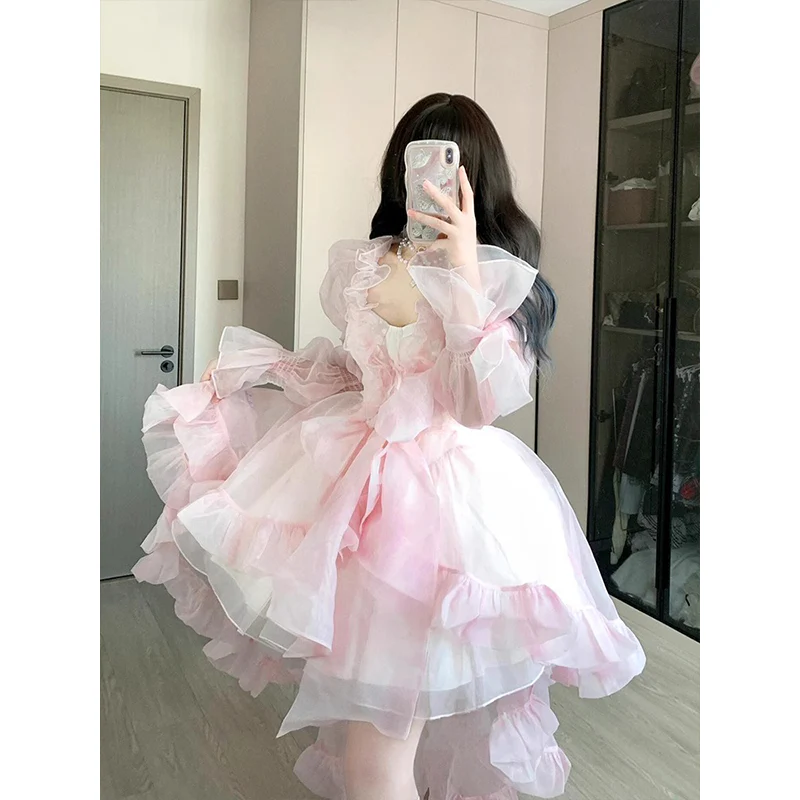 Vintage Ball Gown Spaghetti Straps Pink Mini Summer 16th Birthday Dress Lolita Dress Mini 18th Birthday Outfits Short Lolita Outfit DH2422 - Deanwangkt
