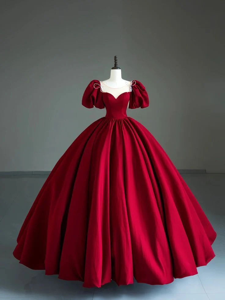 Pretty Ball Gown Sweetheart Satin Red Long Quinceanera Dress Formal Gowns Vestido De 15 Anos Sweet 16 Dress DH129 - Deanwangkt