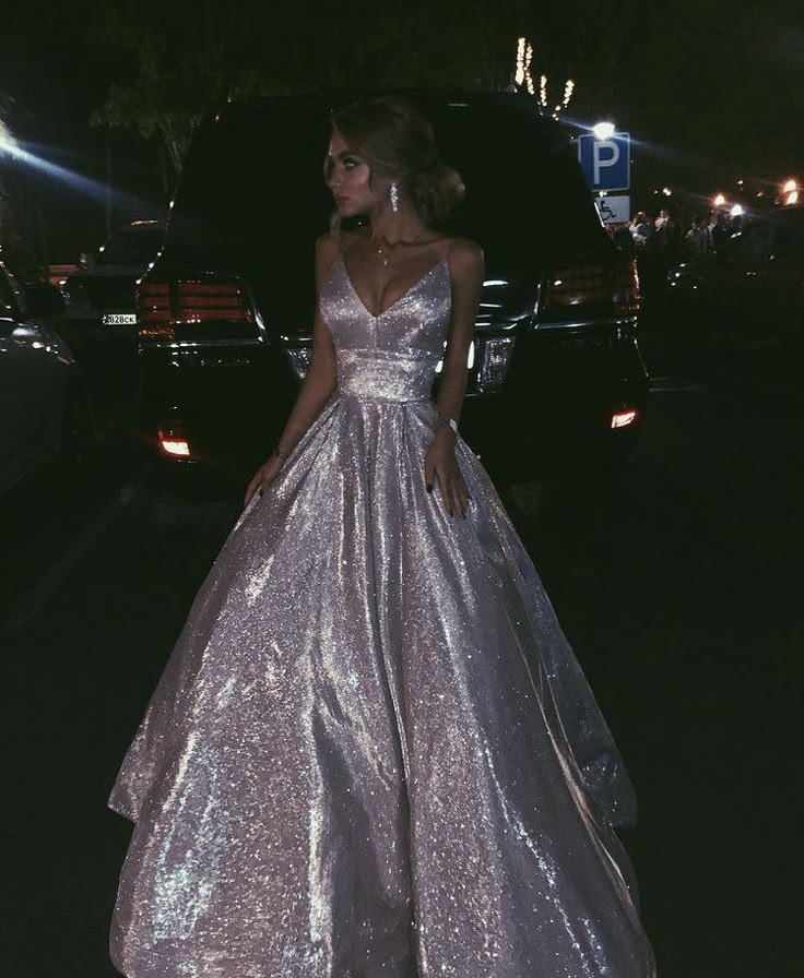 Sparkly Ball Gown Spaghetti Straps Sequin White Sleeveless Long Evening Party Gowns Evening Dress Special Formal Dresses Prom Dress DH319 - Deanwangkt