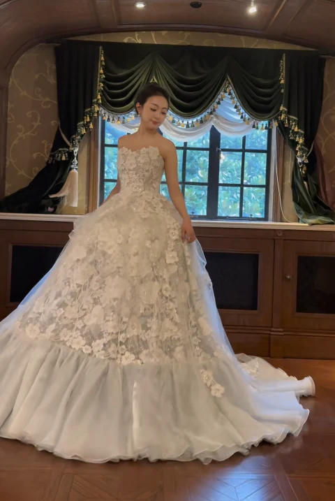 Timeless Strapless Ball Gown Tulle Applique Wedding Dresses White Bridal Gowns DP3329 - Deanwangkt