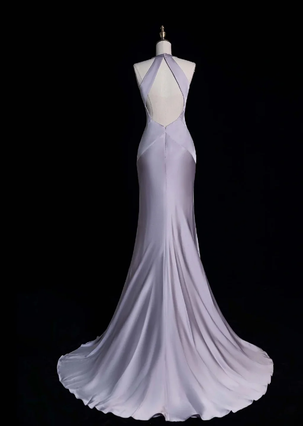 Elegant Halter Mermaid Long Prom Dress Satin Gray-Purple Evening Dress DP3785 - Deanwangkt