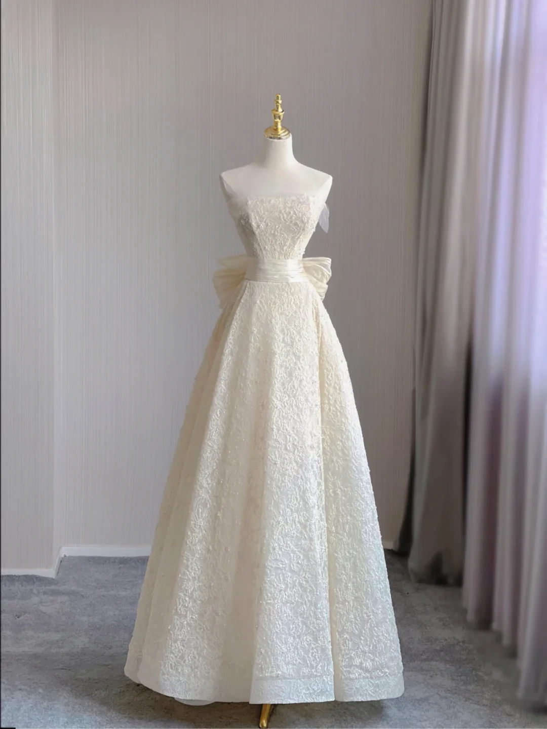 Unique A line Strapless Lace Long White Wedding Dresses Summer Brides Dress DP372 - Deanwangkt