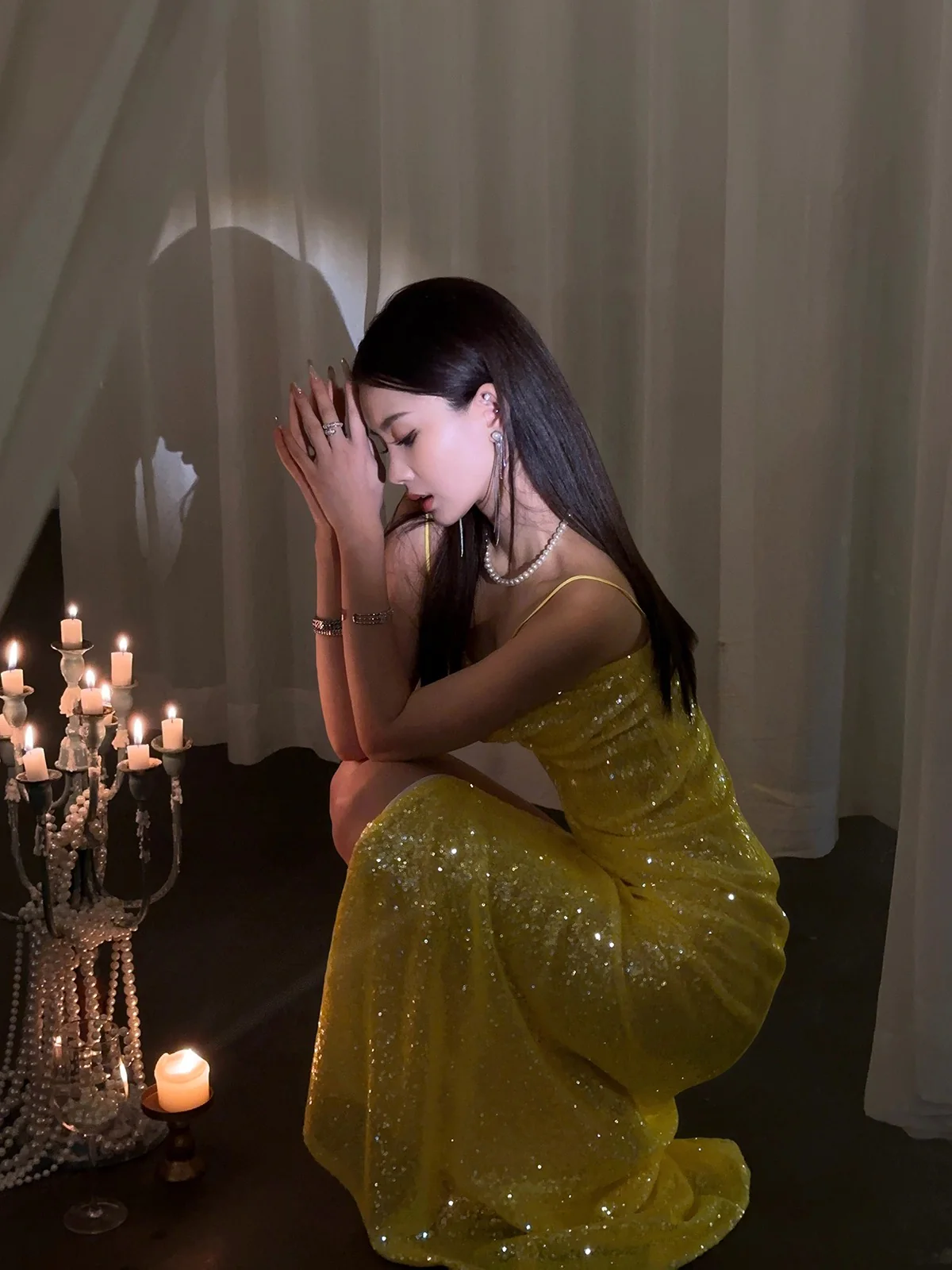 Classy Mermaid Spaghetti Straps Yellow Sequin Prom Dresses Summer Wedding Guest Dresses Wedding Guest Outfits DP751 - Deanwangkt