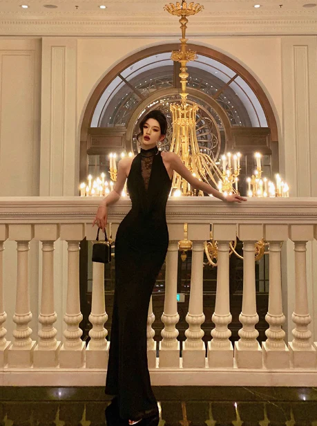 Sexy Mermaid High Neckline Black 18th Birthday Dress Long Party Birthday Outfits For Women For Women DP0178 - Deanwangkt