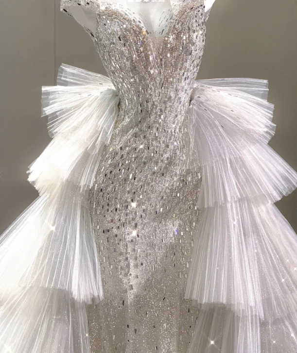 Elegant Mermaid Scoop Neckline Sequin Wedding Dresses Long Brides Dress P0017 - Deanwangkt