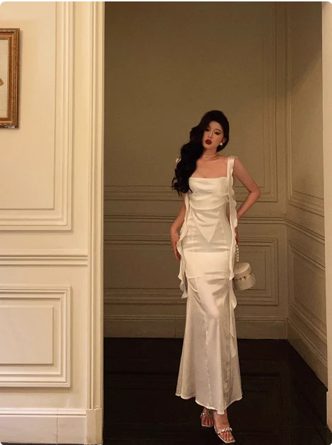 Classy Mermaid White Square Neck Long 18th Birthday Dress Party Gown 21st Birthday Outfits Birthday Dress Ideas For Women DP605 - Deanwangkt