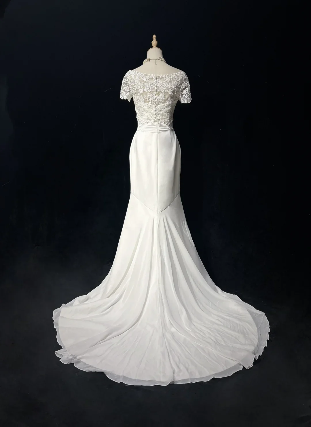 Unique Bridal Gown Mermaid Strapless Chiffon Wedding Dress With White Short Sleeves Lace Jacket Wedding Dresses Vintage 80s Wedding Gowns DH1265 - Deanwangkt