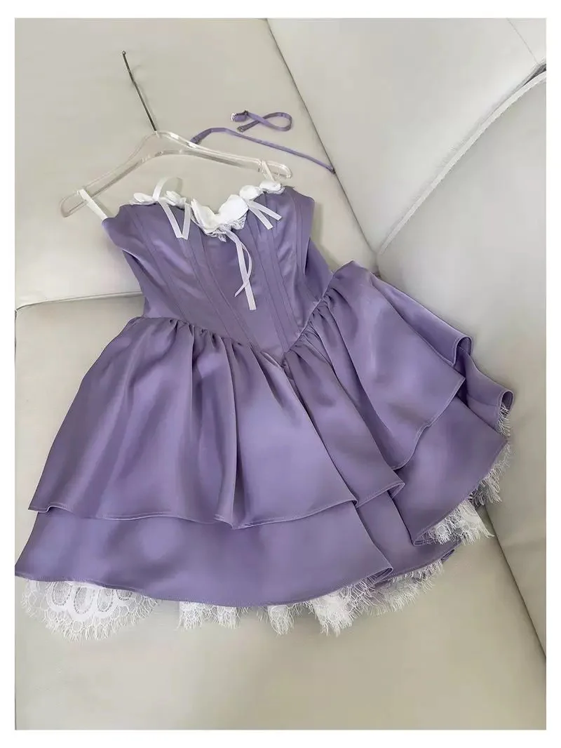 Trendy Ball Gown Sweetheart Lilac Satin Sleeveless Formal Short 8th Grade Homecoming Dress Summer Middle School Hoco Dresses Cocktail Dress Birthday Outfits W925 - Deanwangkt